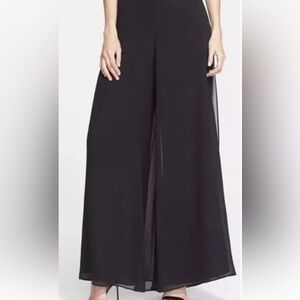 [4] St.John Couture Evening Black Silk Wide Slit Leg Georgette Palazzo Pants WMN